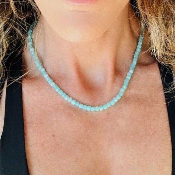 Amazonite Gemstone Necklace Gold Toggle Clasp Removable Baroque Pearl Genuine - Picture 11 of 11